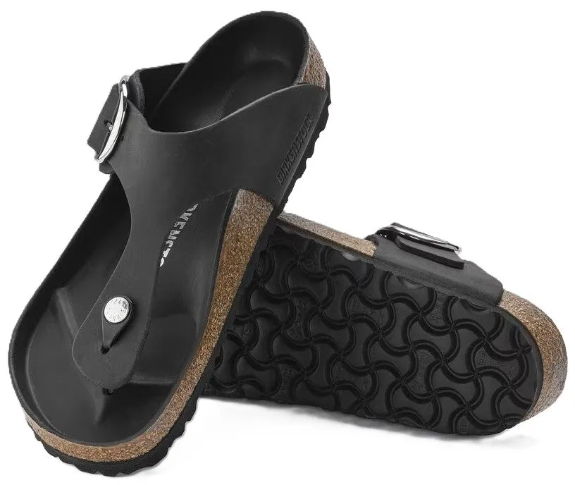 Birkenstock Gizeh Big Buckle Sandals - Black Oiled Leather | Comfortable Cork Footbed