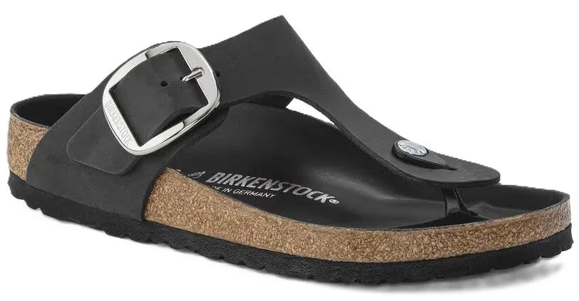 Birkenstock Gizeh Big Buckle Sandals - Black Oiled Leather | Comfortable Cork Footbed