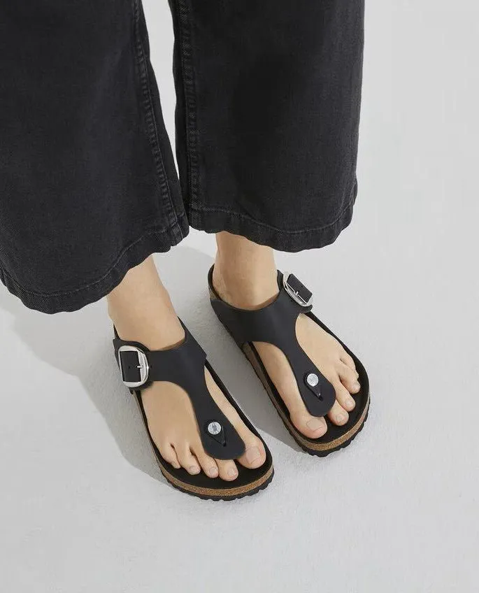 Birkenstock Gizeh Big Buckle Sandals - Black Oiled Leather | Comfortable Cork Footbed