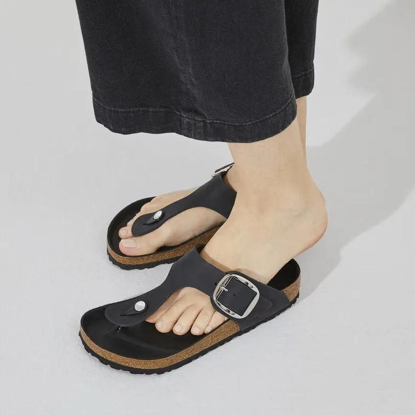 Birkenstock Gizeh Big Buckle Sandals - Black Oiled Leather | Comfortable Cork Footbed