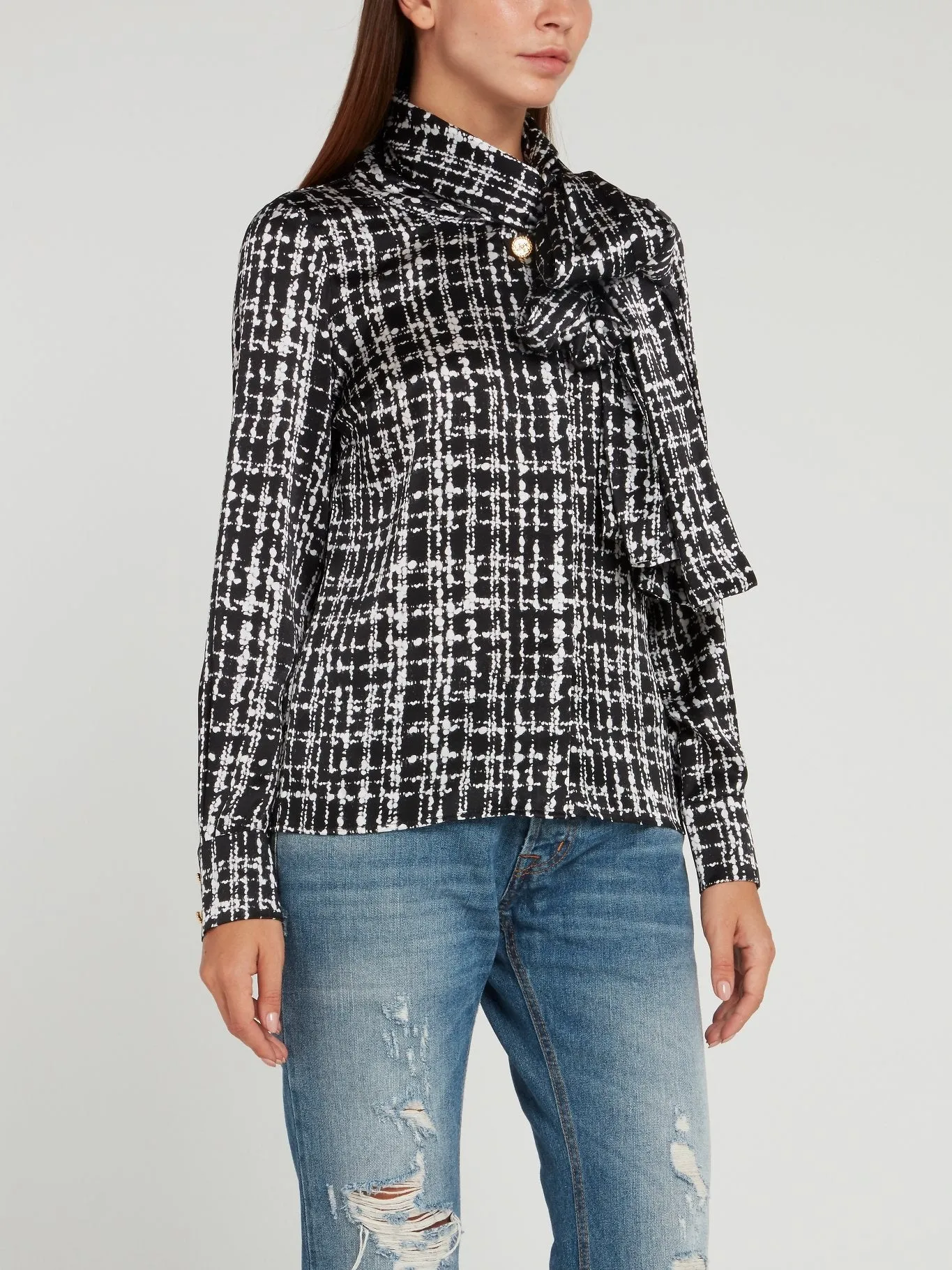 Black Ribbon Tweed Blouse