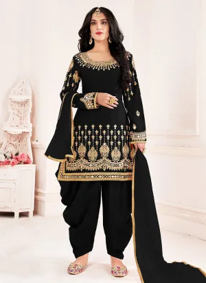 Black Silk Mirror Work Punjabi Suit