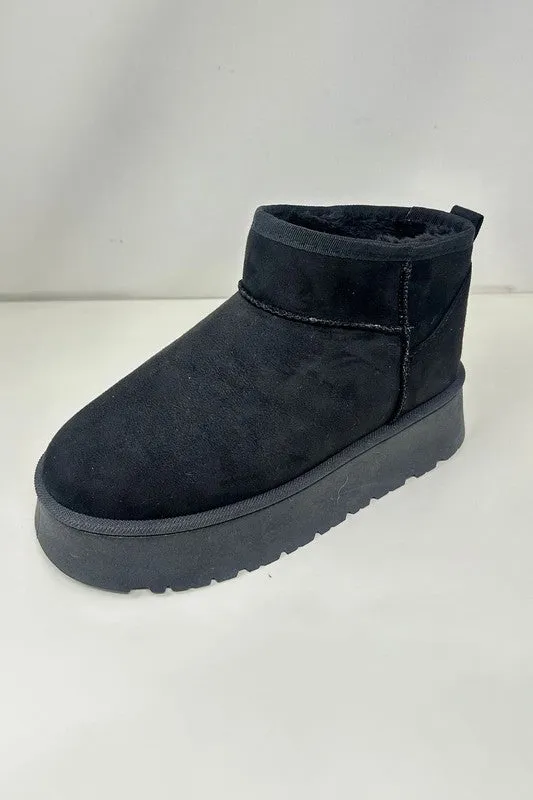 Black Suede Round Toe Platform Booties