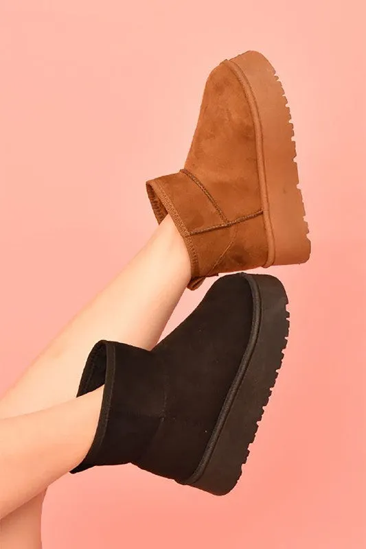 Black Suede Round Toe Platform Booties