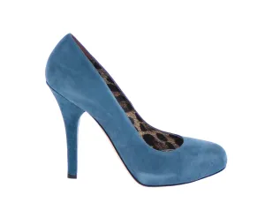 Blue Suede Leather Leopard Logo Pumps Shoes