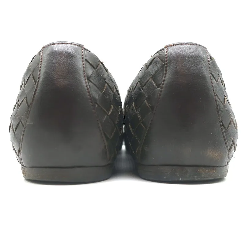 Bottega Veneta Intrecciato Leather Ballet Flats Dark Brown Size 38