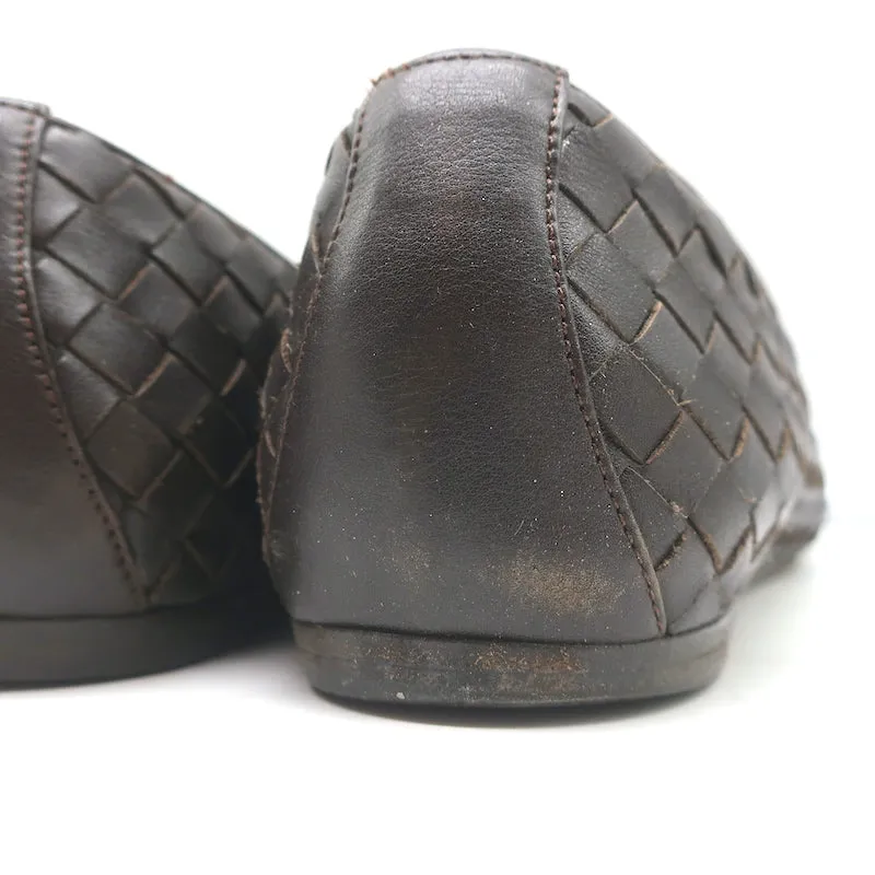 Bottega Veneta Intrecciato Leather Ballet Flats Dark Brown Size 38