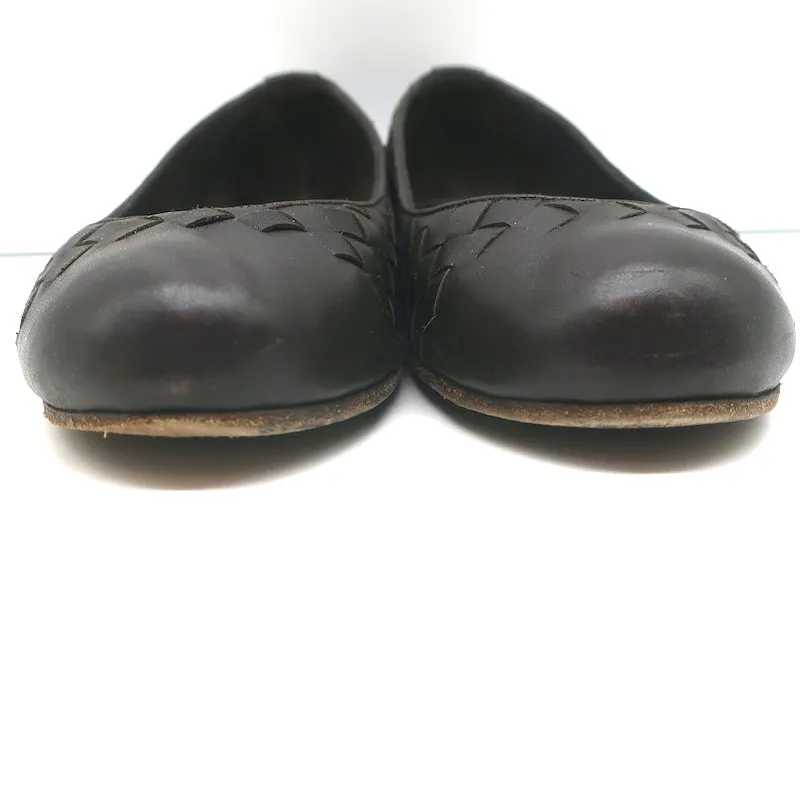 Bottega Veneta Intrecciato Leather Ballet Flats Dark Brown Size 38