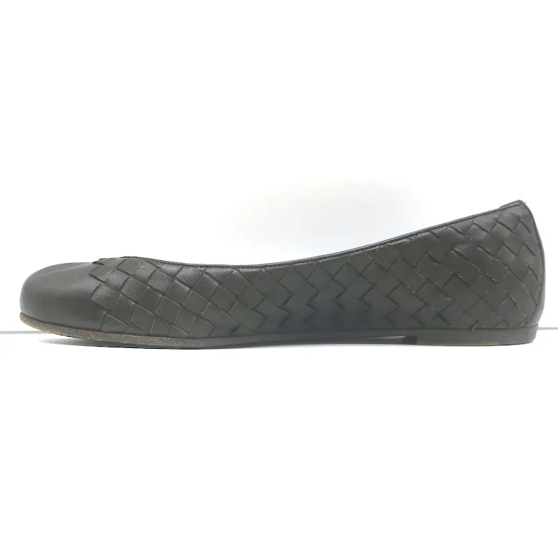 Bottega Veneta Intrecciato Leather Ballet Flats Dark Brown Size 38