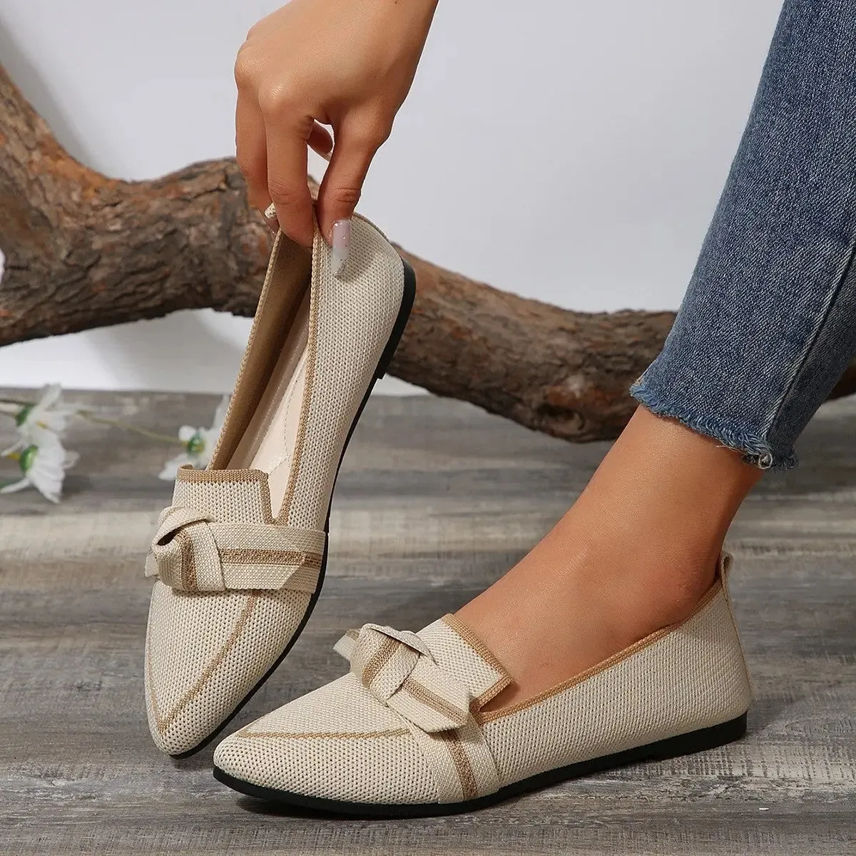 Bow Contrast Trim Point Toe Shoes