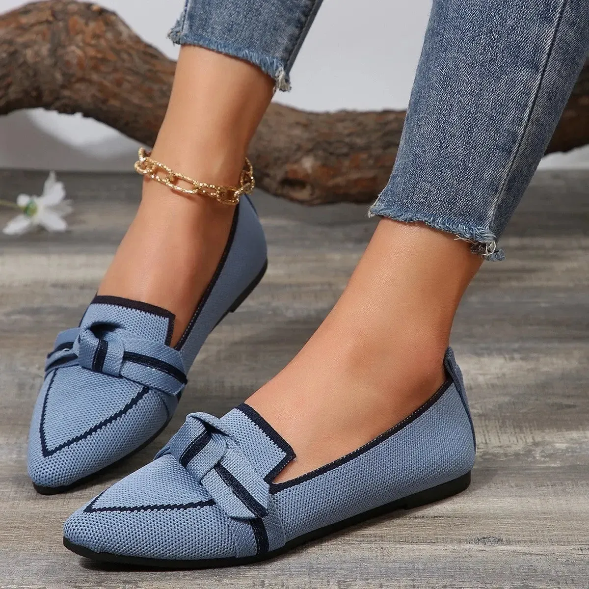 Bow Contrast Trim Point Toe Shoes
