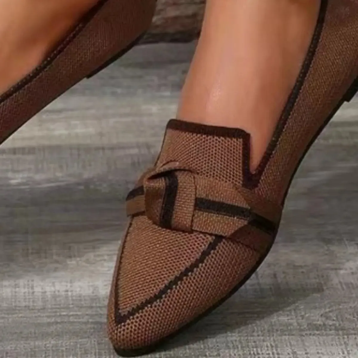 Bow Contrast Trim Point Toe Shoes