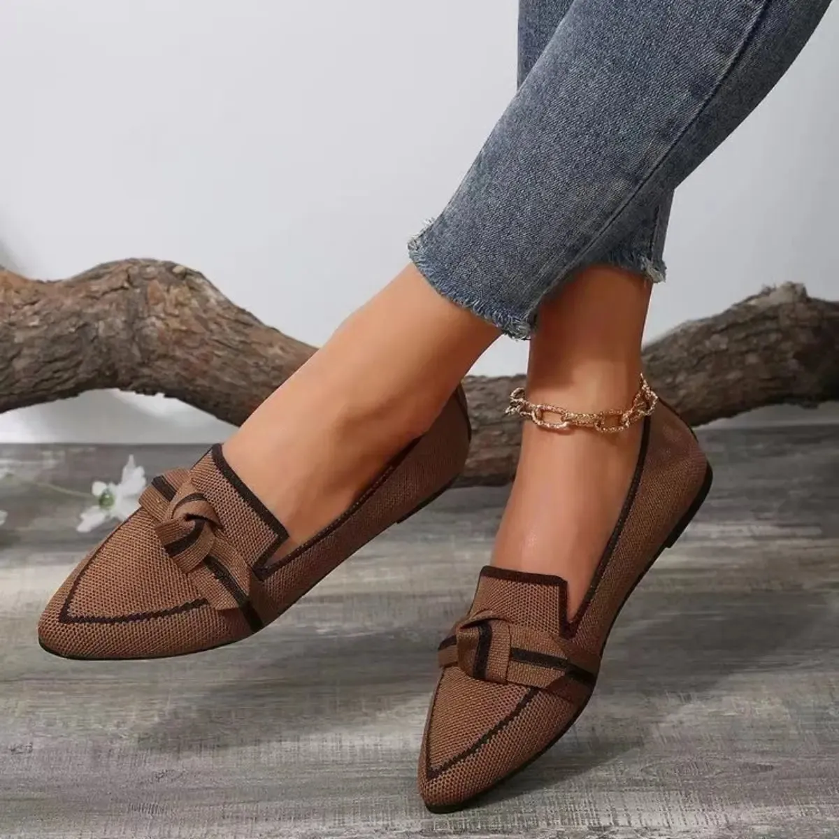 Bow Contrast Trim Point Toe Shoes