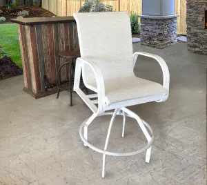 Cabo Sling Swivel Bar Chair in White & Natural Weave Color