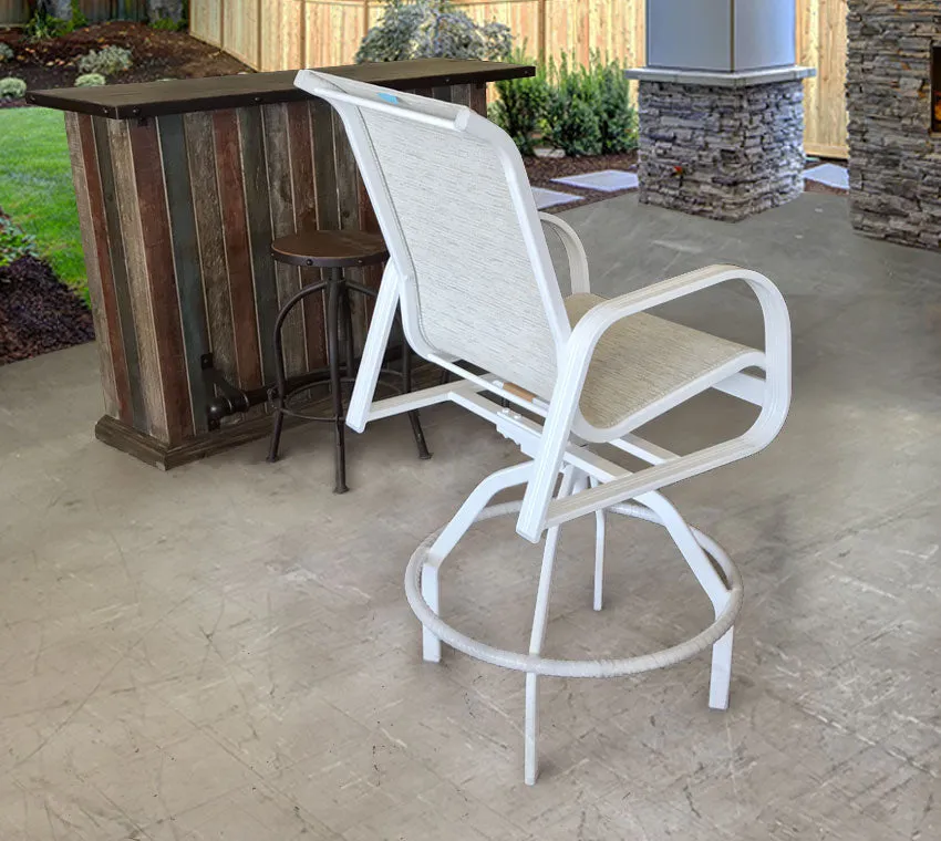 Cabo Sling Swivel Bar Chair in White & Natural Weave Color