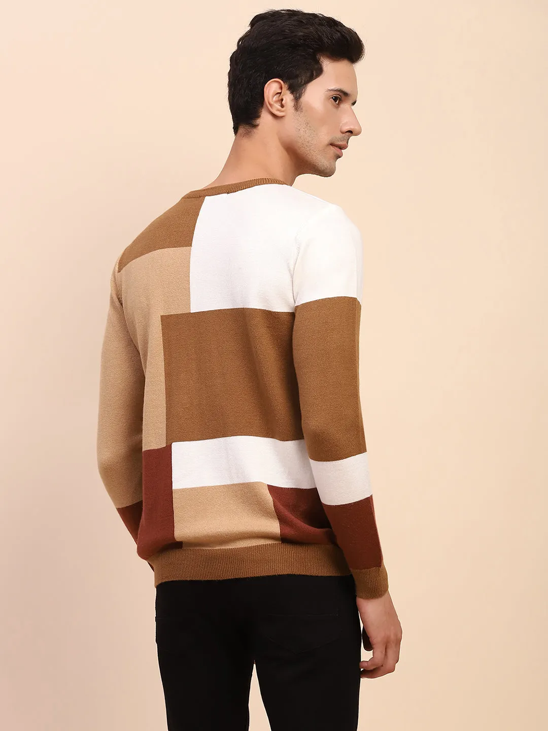 Camla Barcelona Colourblock Crew Neck Fawn Sweater