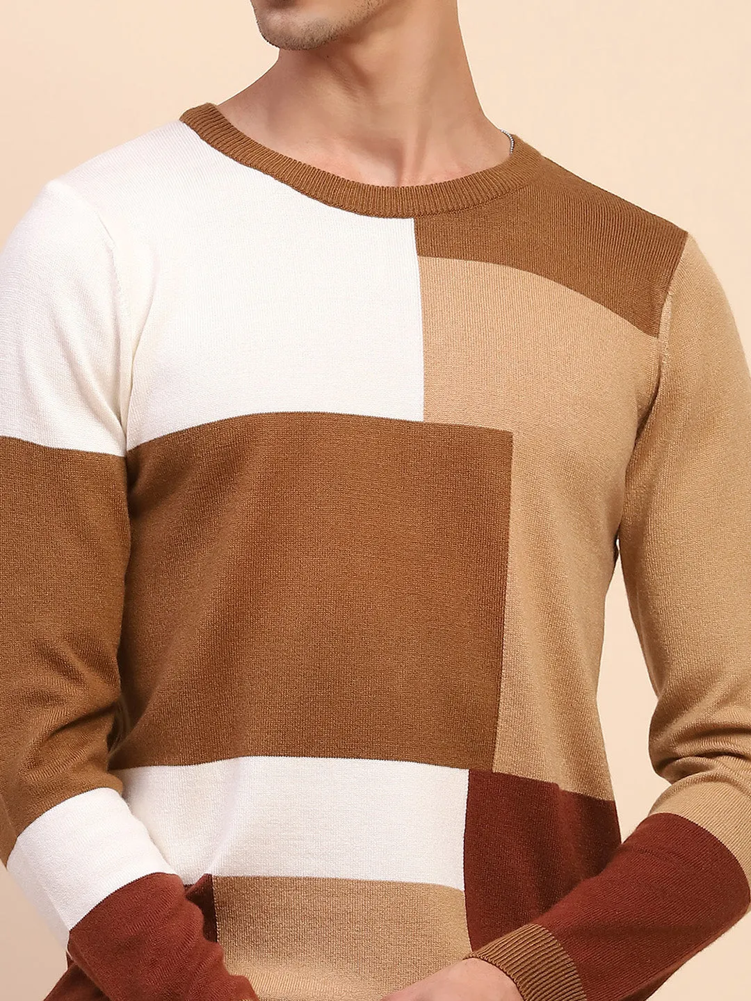 Camla Barcelona Colourblock Crew Neck Fawn Sweater