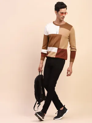 Camla Barcelona Colourblock Crew Neck Fawn Sweater