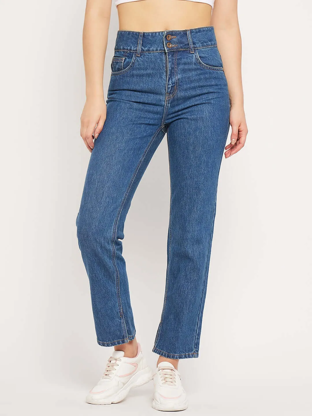 Camla Barcelona Mid Rise Dark Blue Straight Fit Jeans