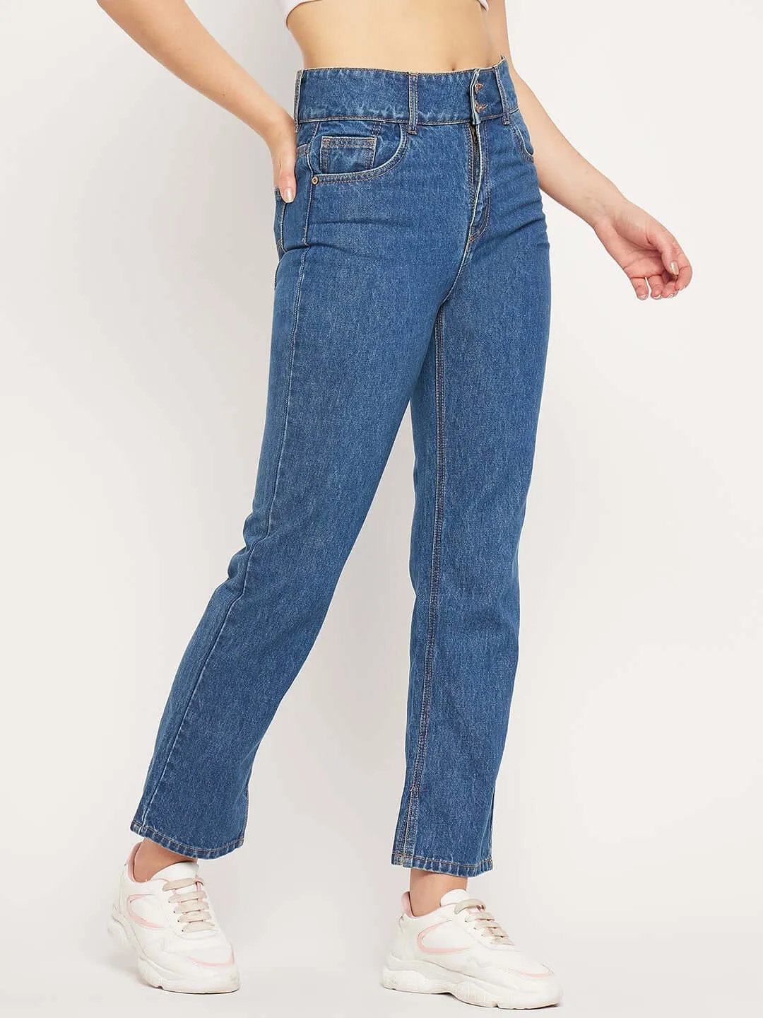 Camla Barcelona Mid Rise Dark Blue Straight Fit Jeans