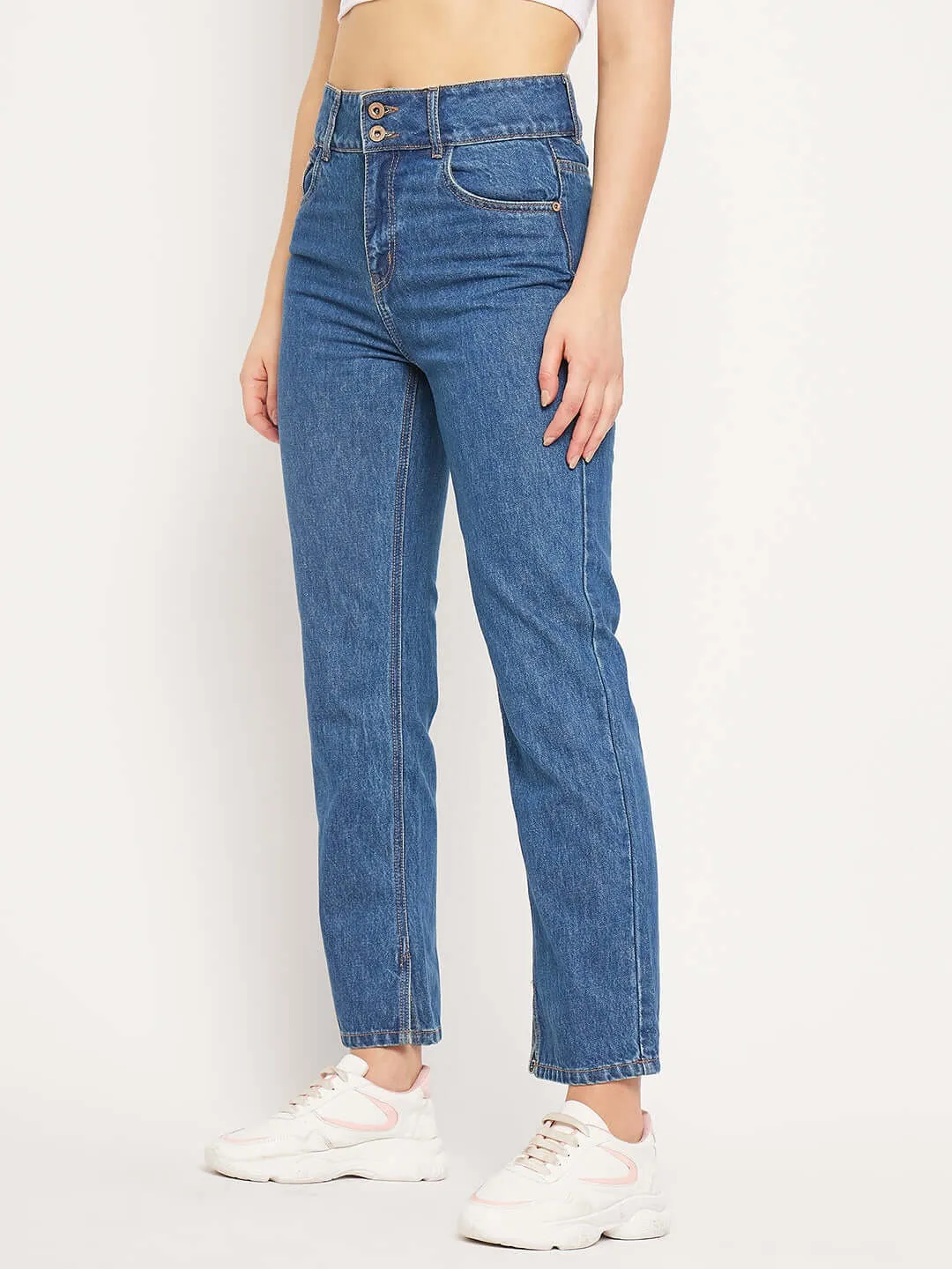 Camla Barcelona Mid Rise Dark Blue Straight Fit Jeans