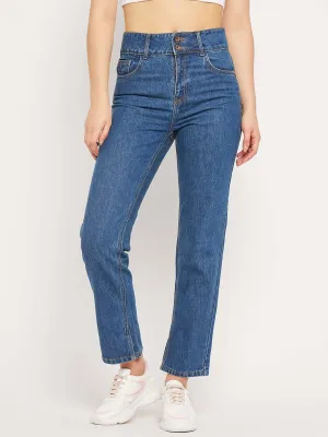 Camla Barcelona Mid Rise Dark Blue Straight Fit Jeans