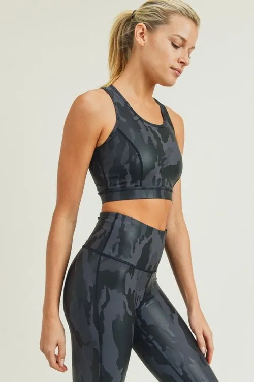 Camo Foil Mesh Back Sports Bra(Matching Leggings Available)