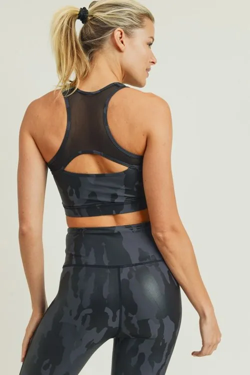 Camo Foil Mesh Back Sports Bra(Matching Leggings Available)