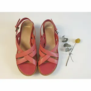 Camper pre-owned red strappy platform heels size 41