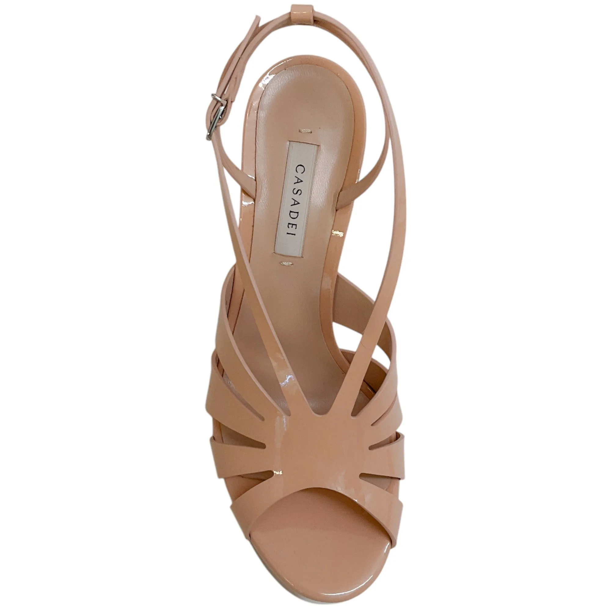 Casadei Nude Patent Leather Donna Tiffany Platform Sandals