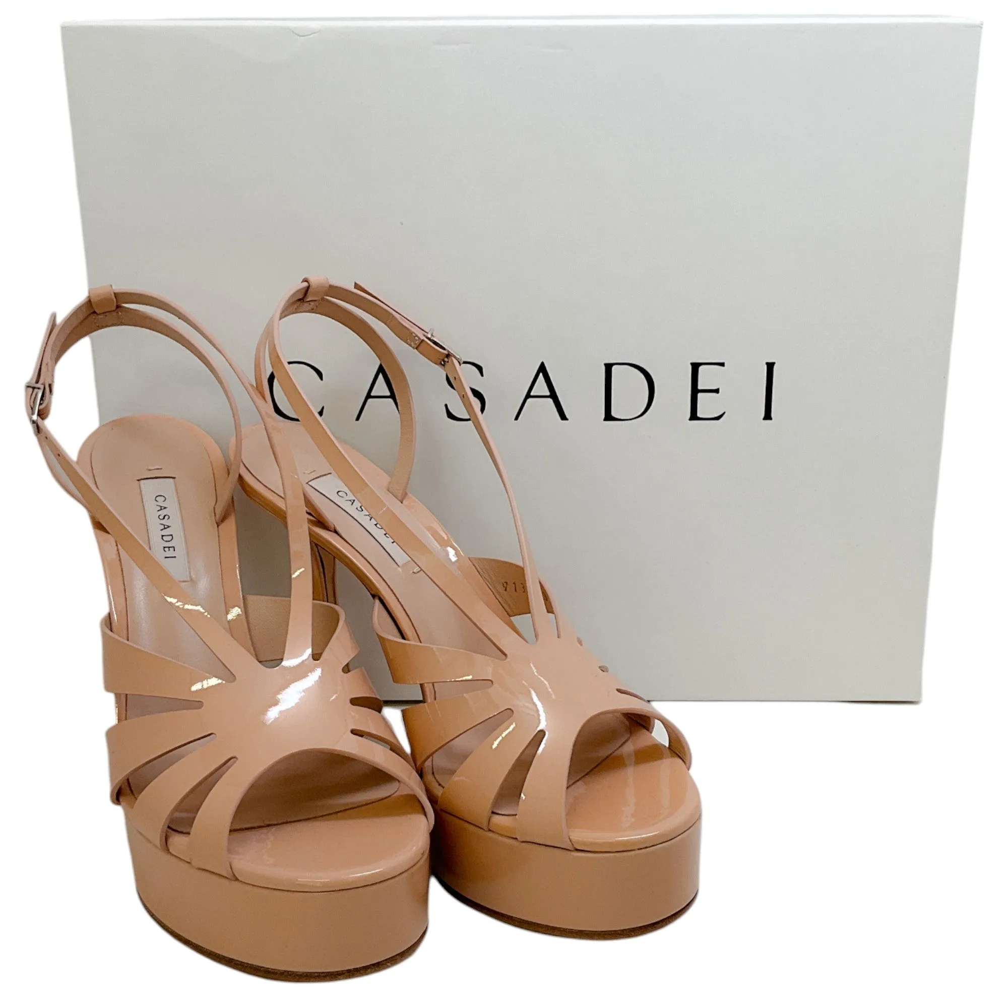 Casadei Nude Patent Leather Donna Tiffany Platform Sandals