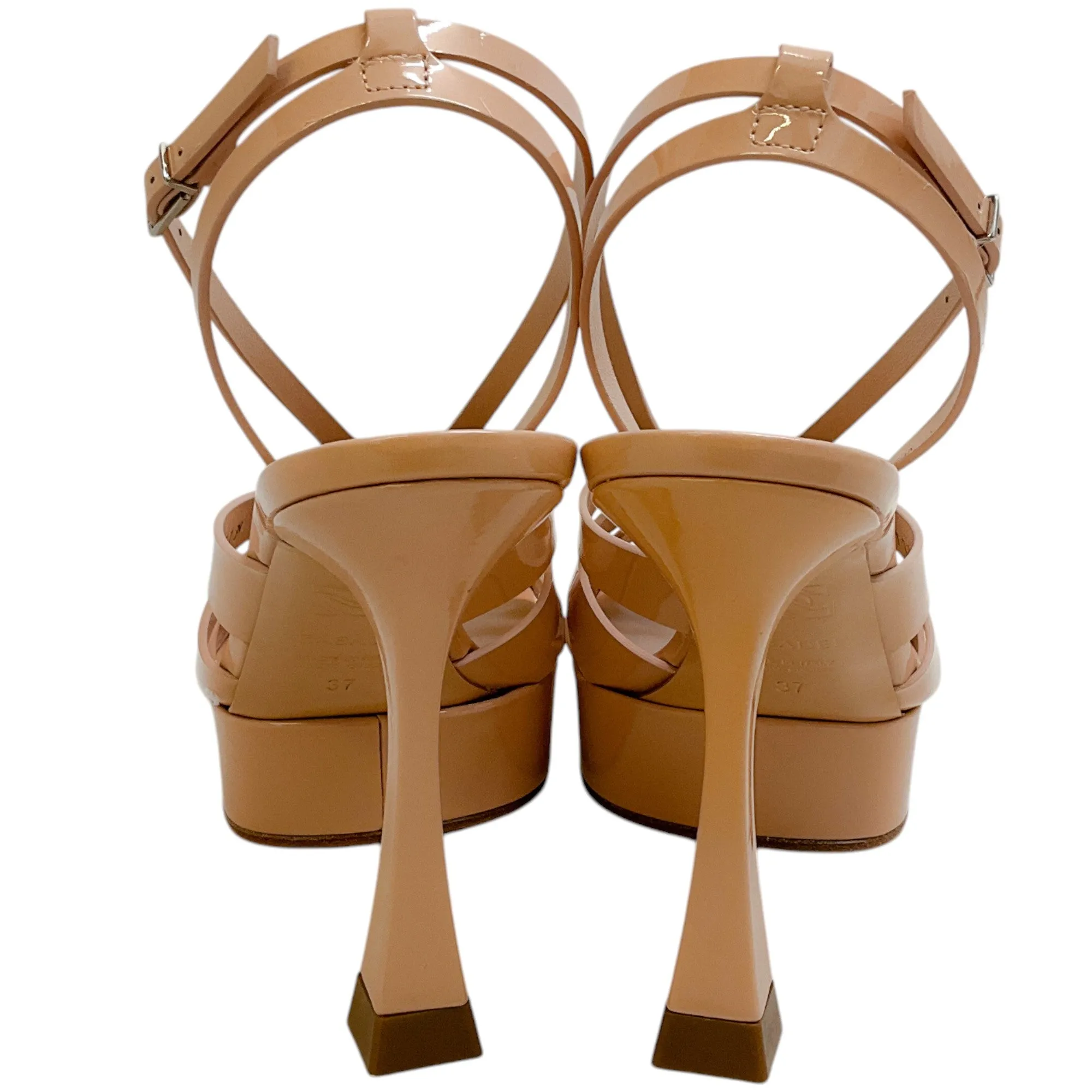 Casadei Nude Patent Leather Donna Tiffany Platform Sandals