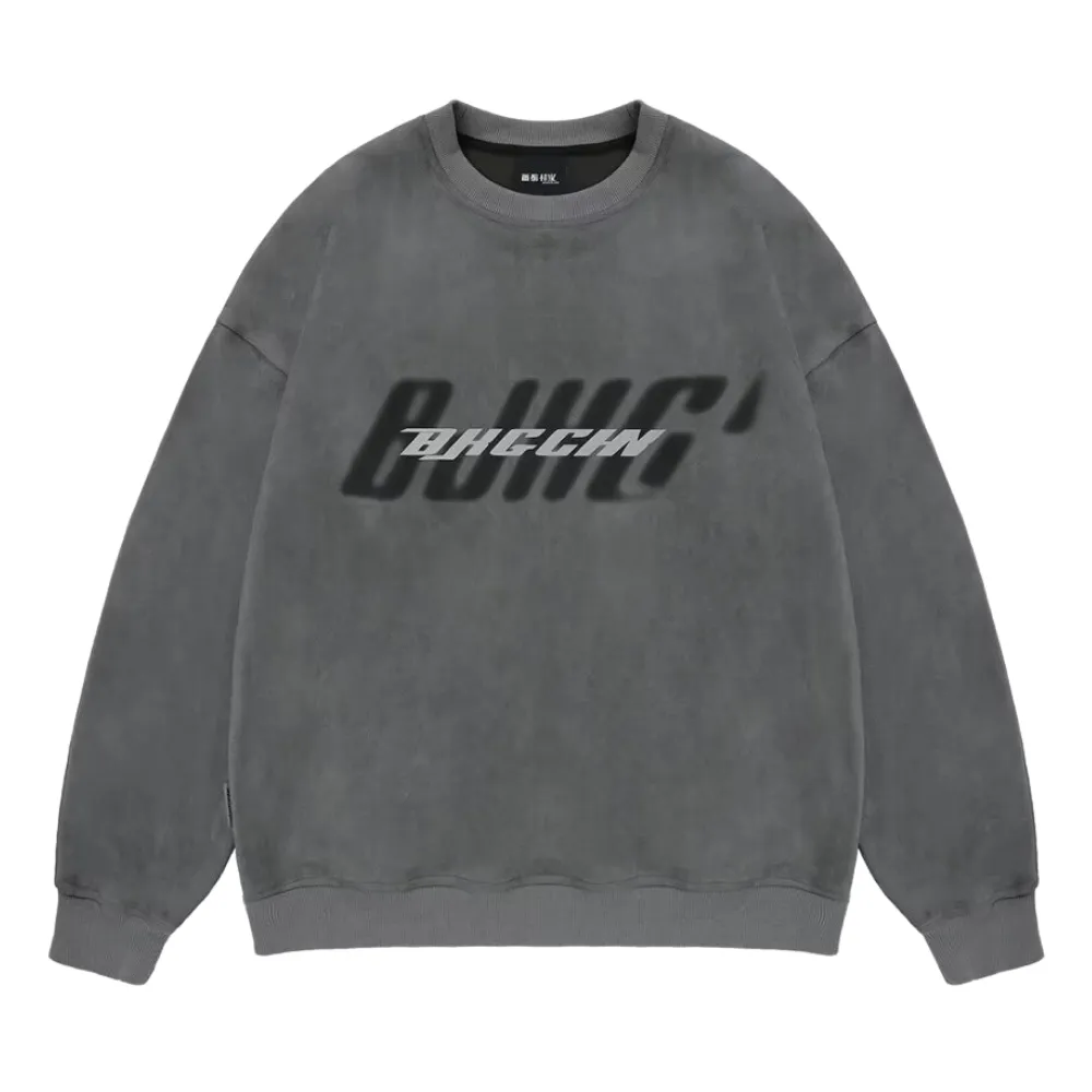 Casual Suede Reflective Letter Print Sweatshirt