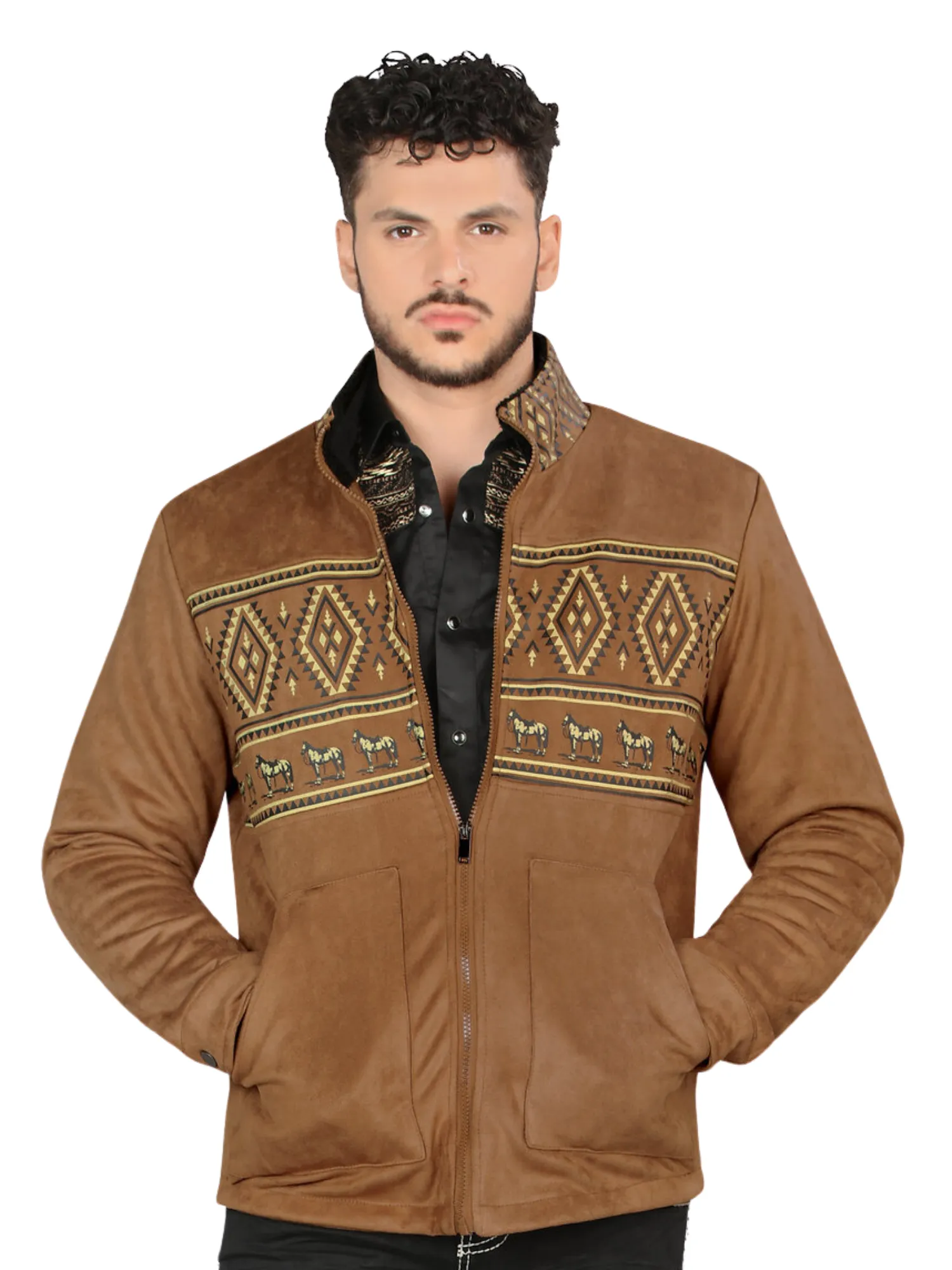 Chamarra Casual Termica de Forro Afelpado Estampada Caballos para Hombre 'Lamasini' - ID: 610