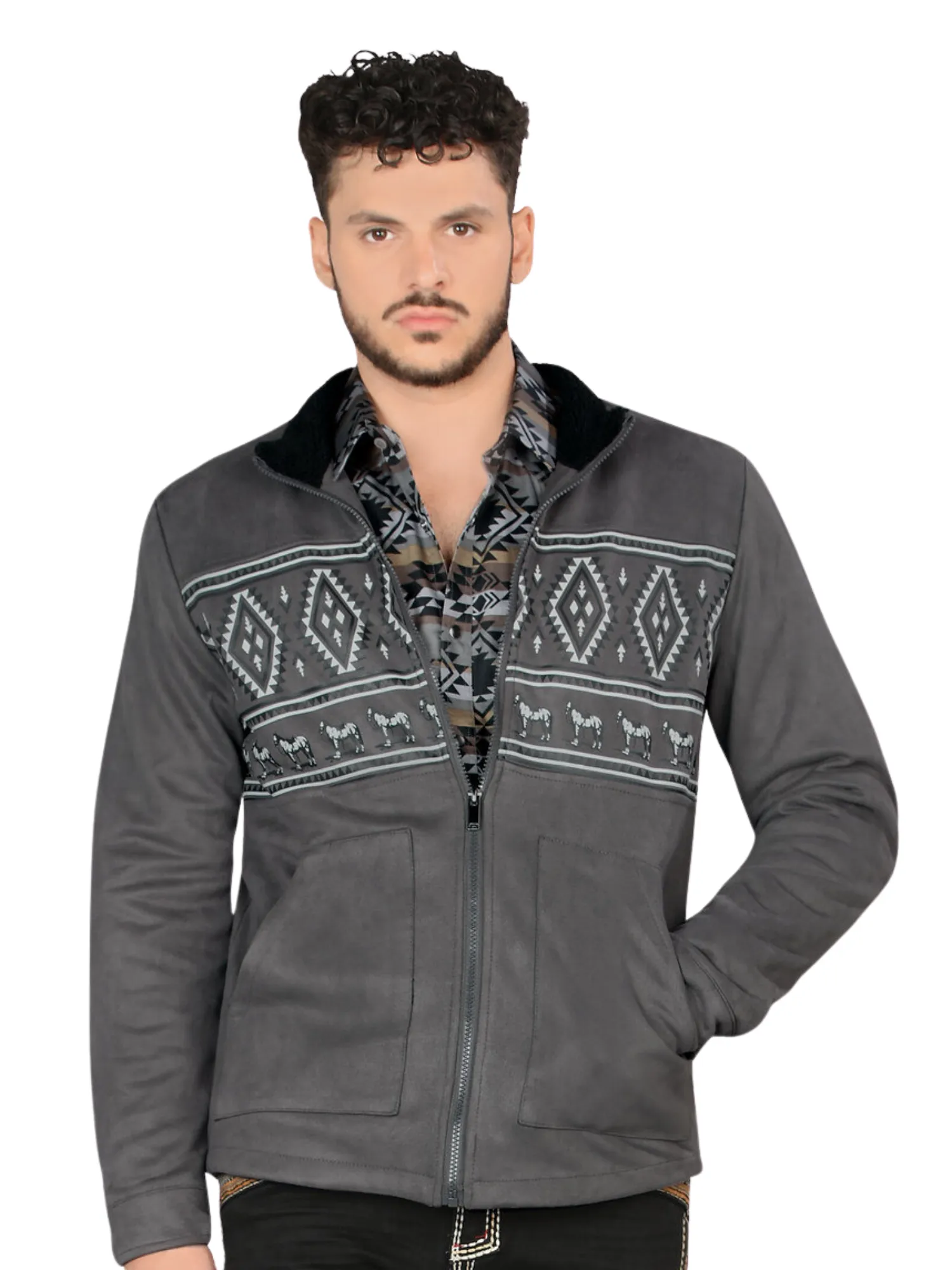 Chamarra Casual Termica de Forro Afelpado Estampada Caballos para Hombre 'Lamasini' - ID: 610
