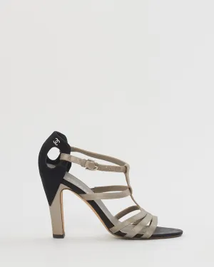 Chanel Black and Grey Satin Heel Sandals-38.5