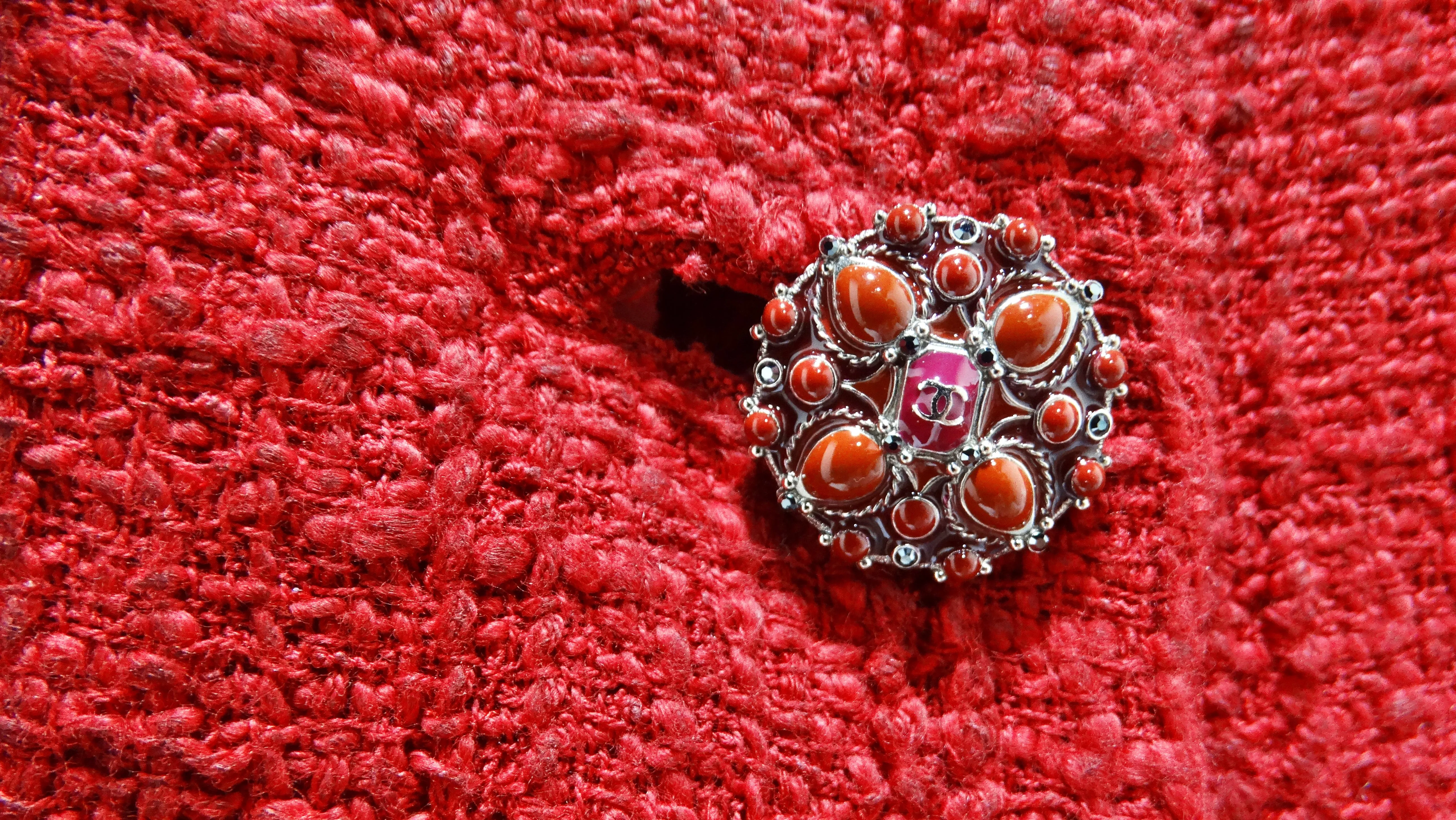 Chanel Métiers d'Art Red Tweed Jacket Blazer