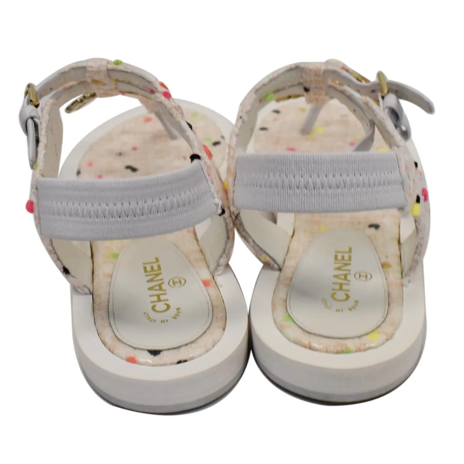 CHANEL Thong Tweed Sandals Off White Size 40