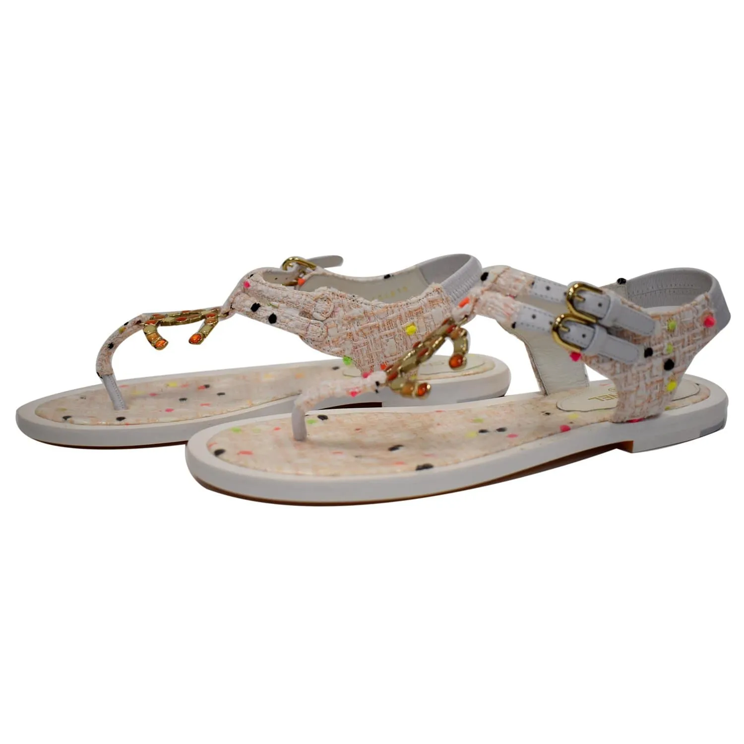 CHANEL Thong Tweed Sandals Off White Size 40