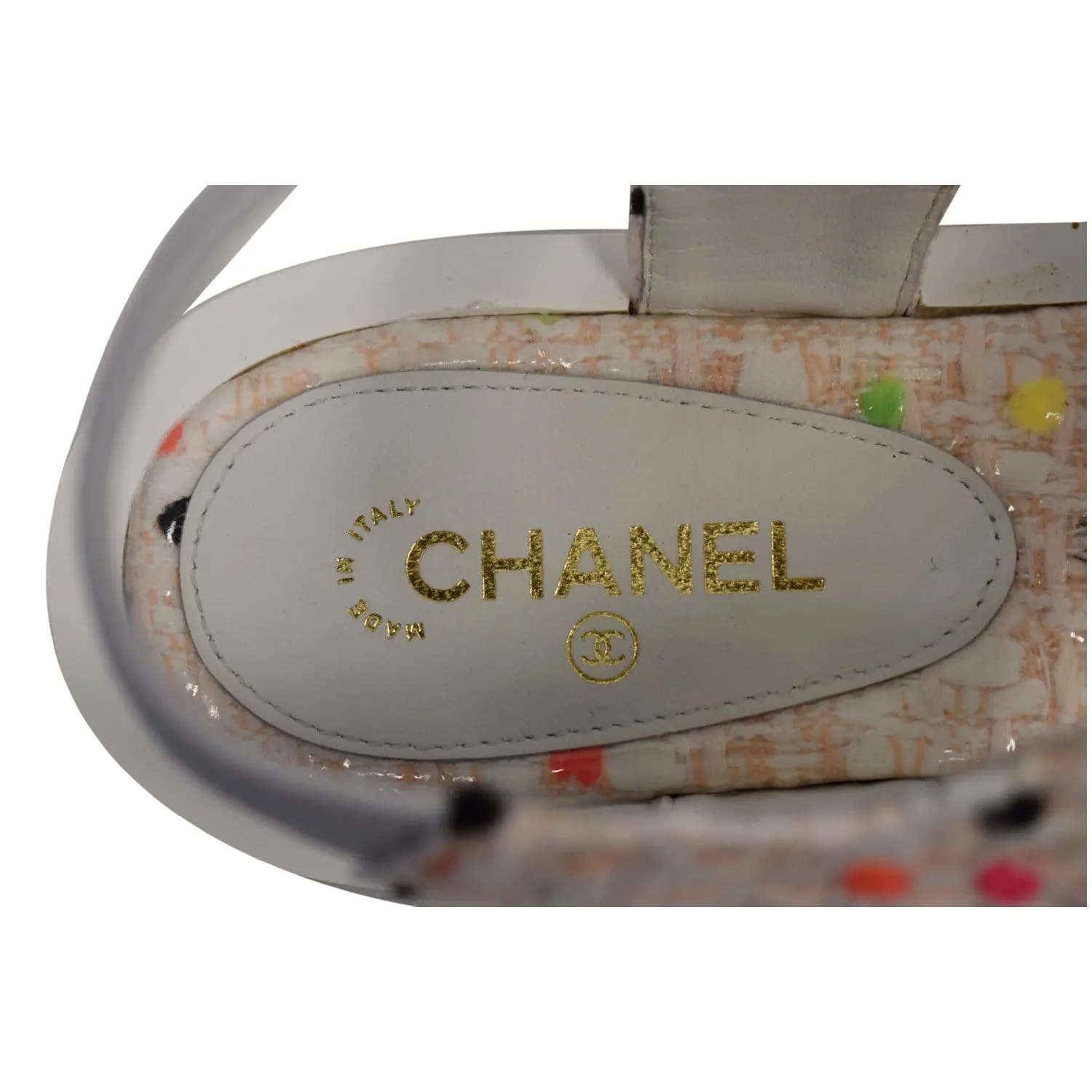 CHANEL Thong Tweed Sandals Off White Size 40