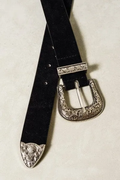 Classic Western Designed Buckle Belt In Black