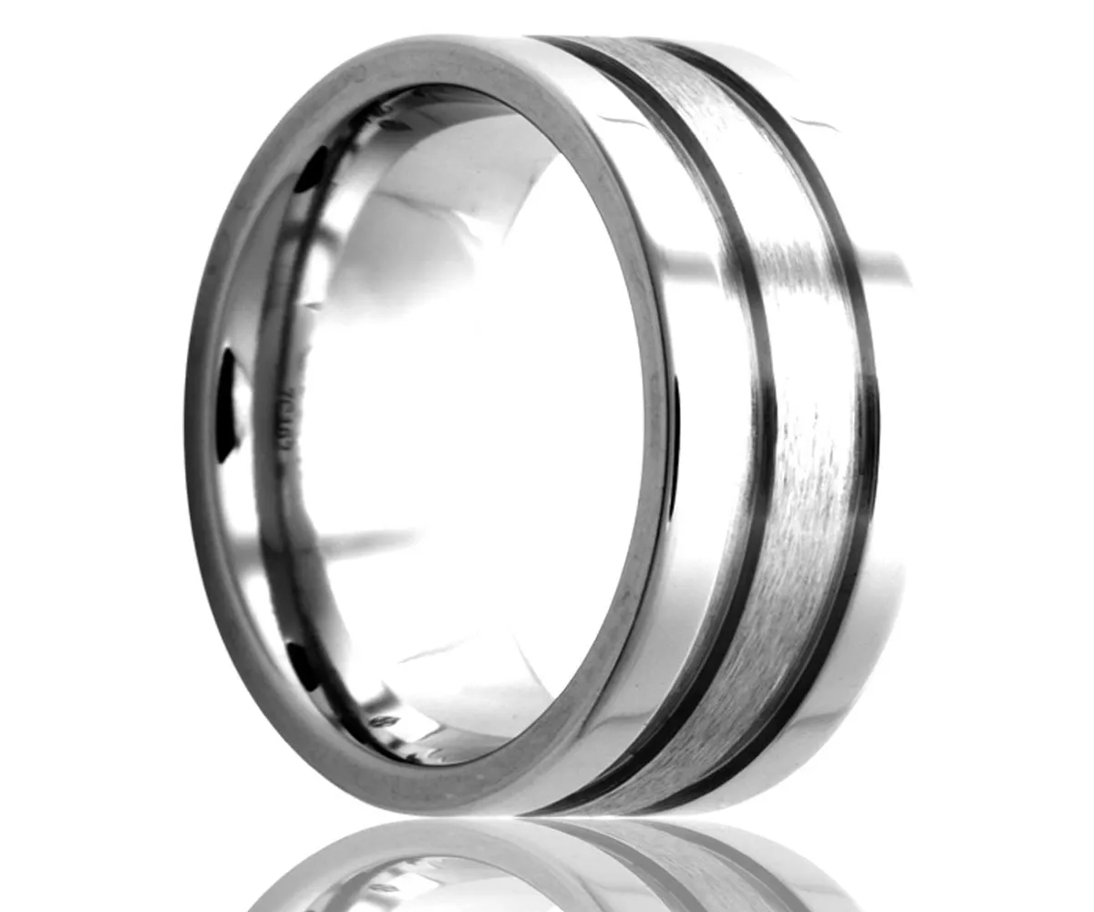Cobalt Flat Double Grooved Ring