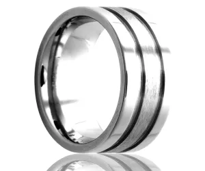 Cobalt Flat Double Grooved Ring