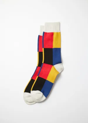 Colorful Retro Panel Crew Socks