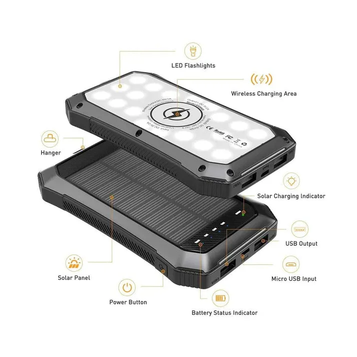 Crony ES986S-Business Power Bank 28000mAh Solar Charger Qi Wireless Power Bank