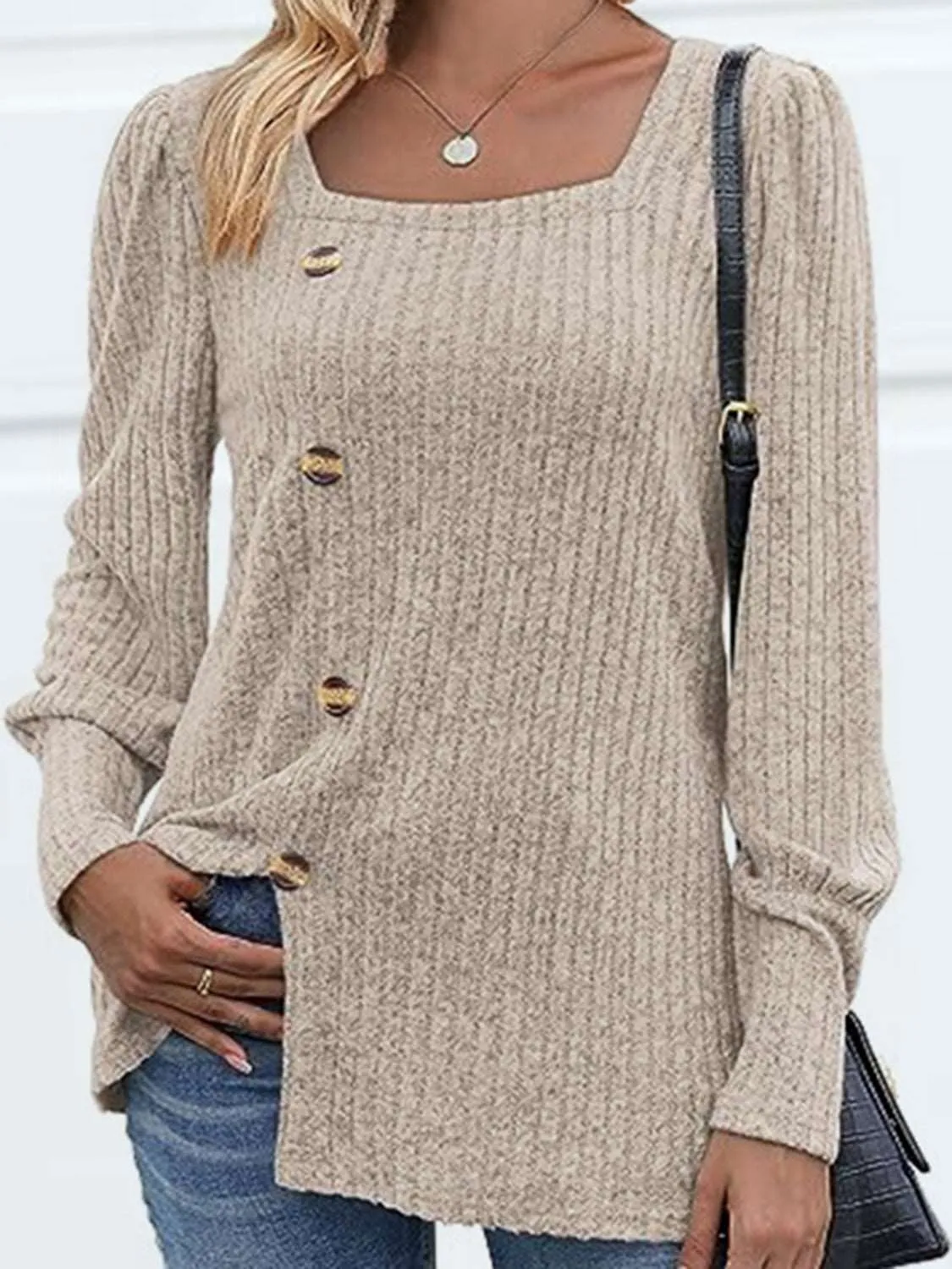 Decorative Button Square Neck Top (5 Colors)