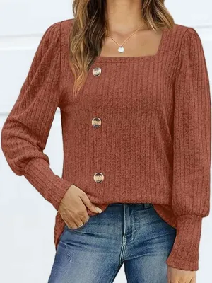 Decorative Button Square Neck Top (5 Colors)