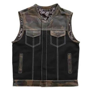 Defender Motorcycle Leather Canvas Vest