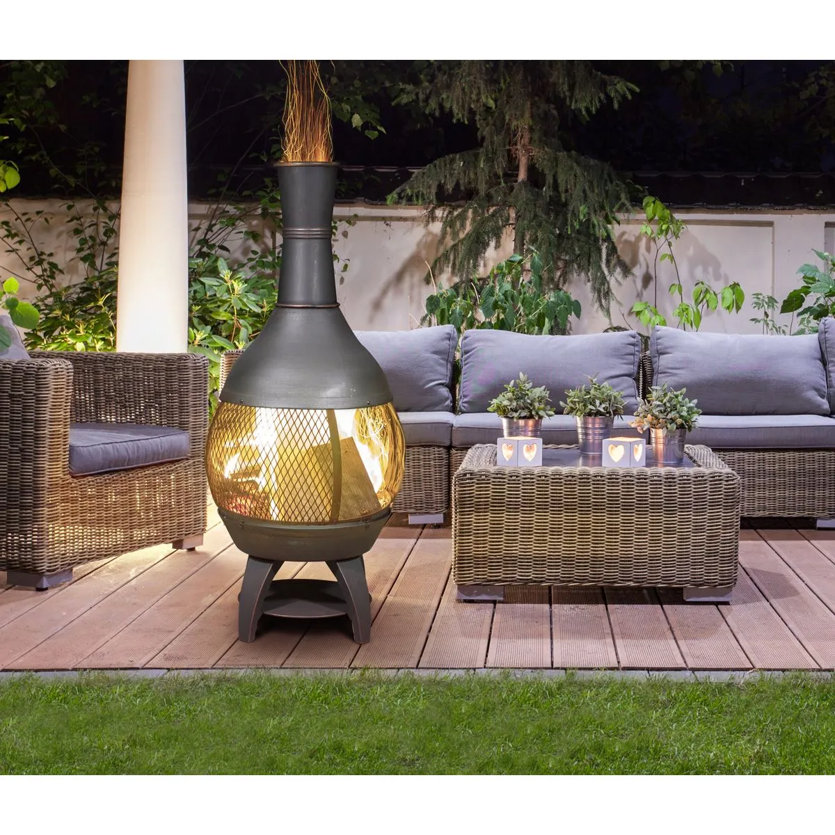 Dellonda Deluxe 360° Chiminea/Fire Pit/Outdoor Heater - Antique Bronze Finish - DG112