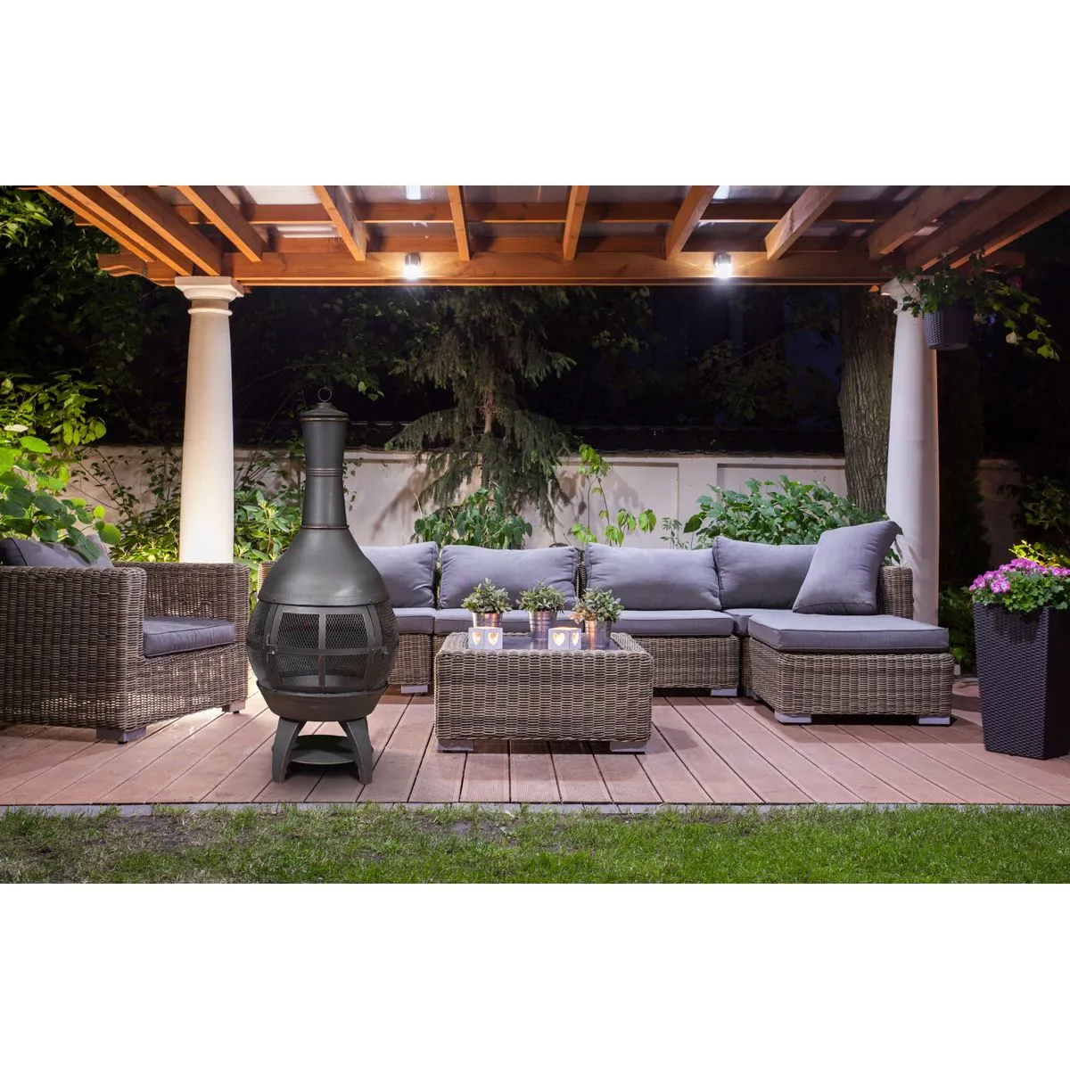Dellonda Deluxe 360° Chiminea/Fire Pit/Outdoor Heater - Antique Bronze Finish - DG112